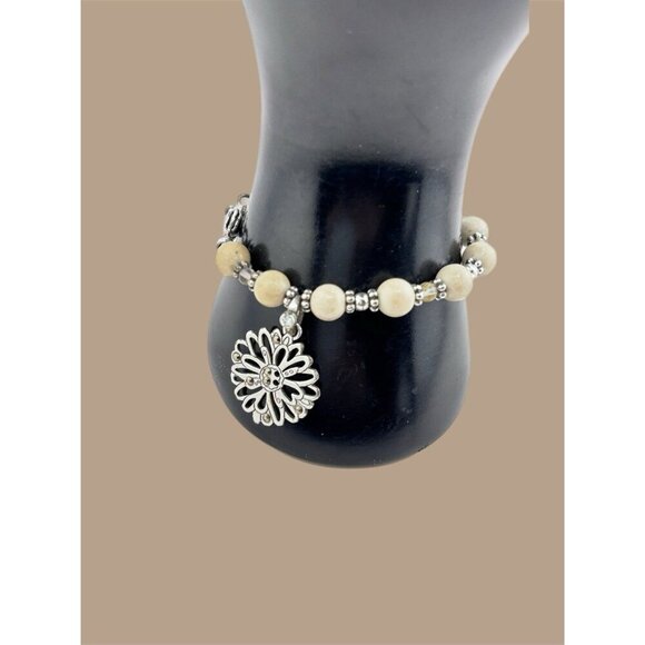 Brighton Silver Beaded Charm Bracelet Beautiful Tan Beads. - Picture 5 of 6